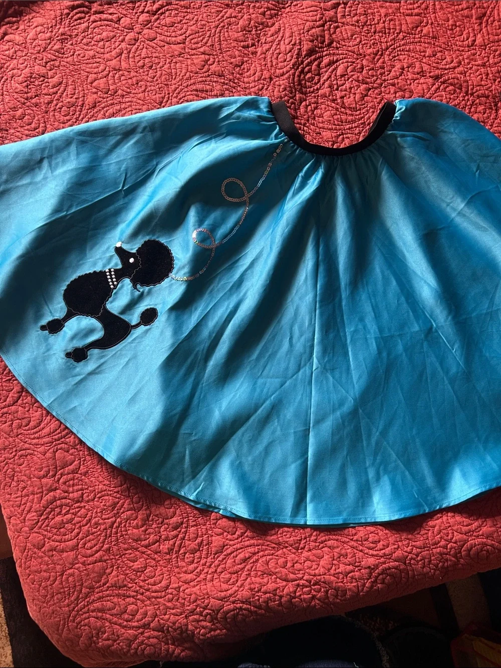 Turquoise Kids Poodle Circle Skirt with Black Appliqué